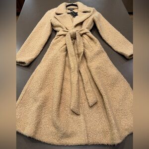 NWT NYCC Women's Long Beige Bouclé Coat Sz: L